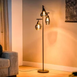 Vloerlamp zwart Smoke glas 3-lichts - Lungo