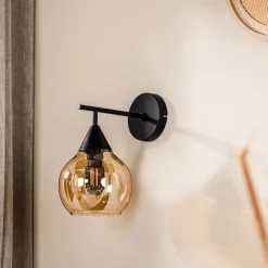 Wandlamp zwart Amber glas 17,8 cm - Lungo