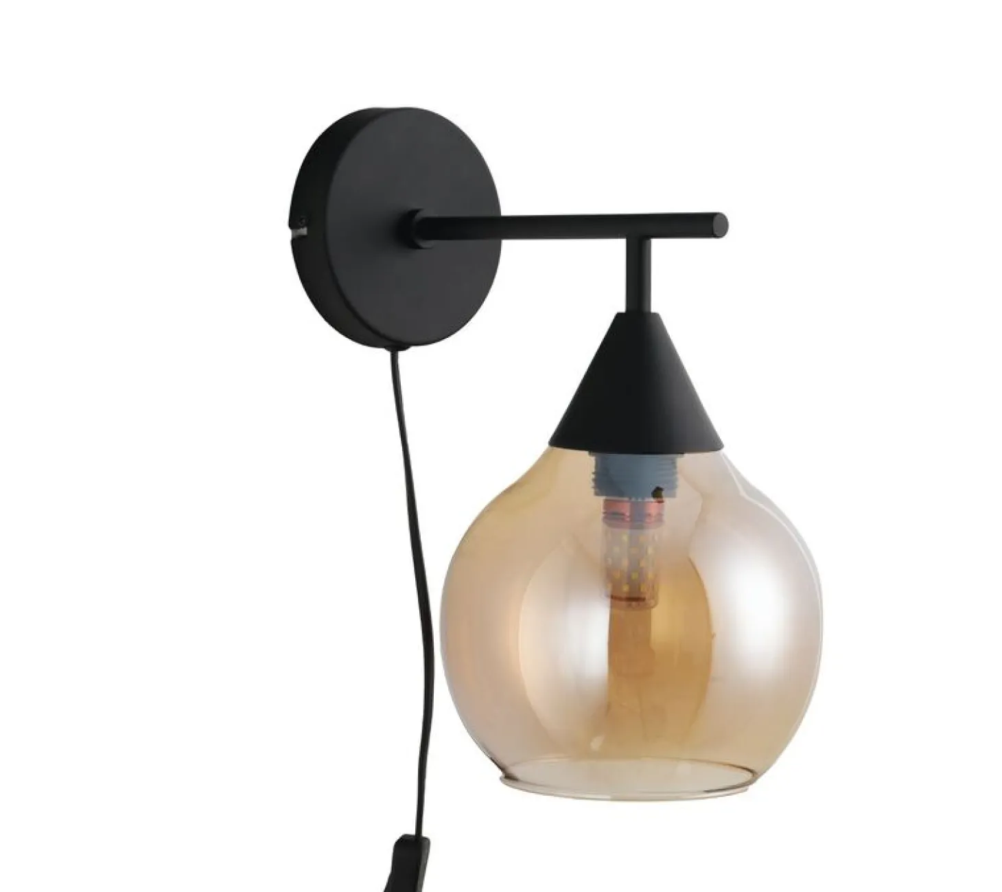 Wandlamp zwart Amber glas 17,8 cm - Lungo