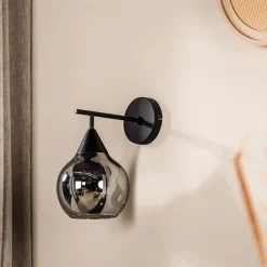 Wandlamp zwart Smoke glas 17,8 cm - Lungo