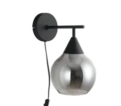 Wandlamp zwart Smoke glas 17,8 cm - Lungo